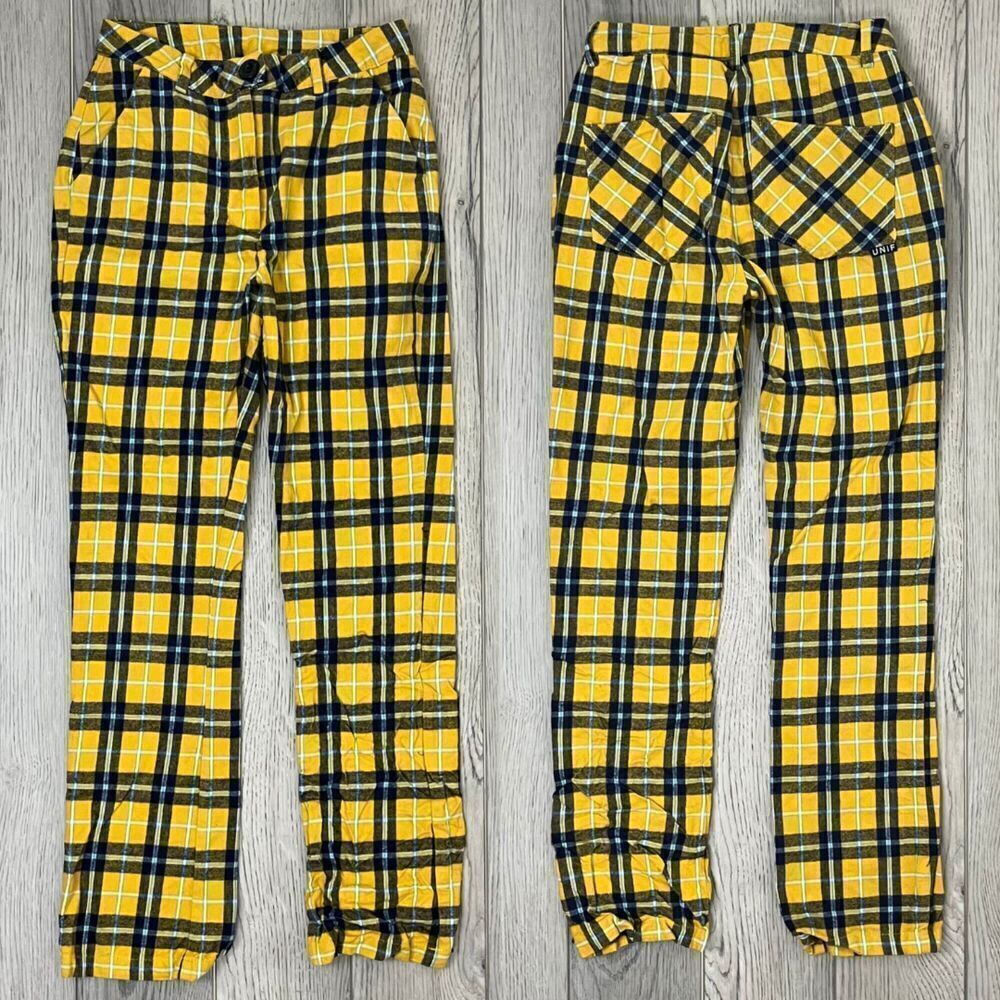 UNIF Womens Size 00 Dawson Yellow Cotton Plaid Straight Leg Ankle Trouser Pants